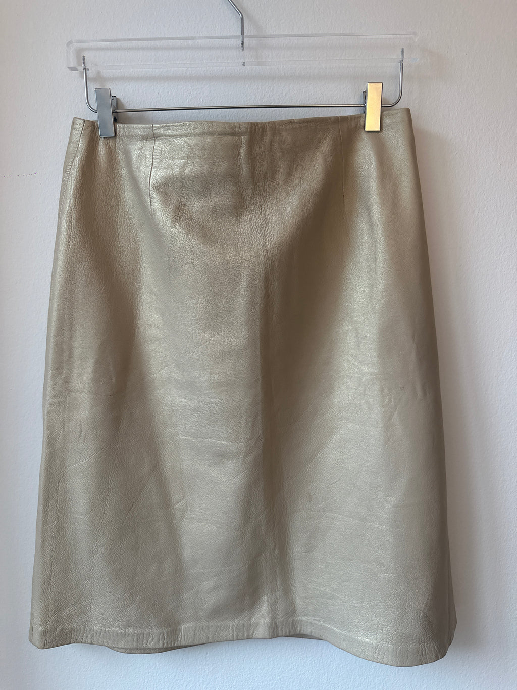 INC Cream Shimmer Leather Pencil Skirt