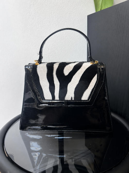 1990s Zebra Print Black Patent Bag