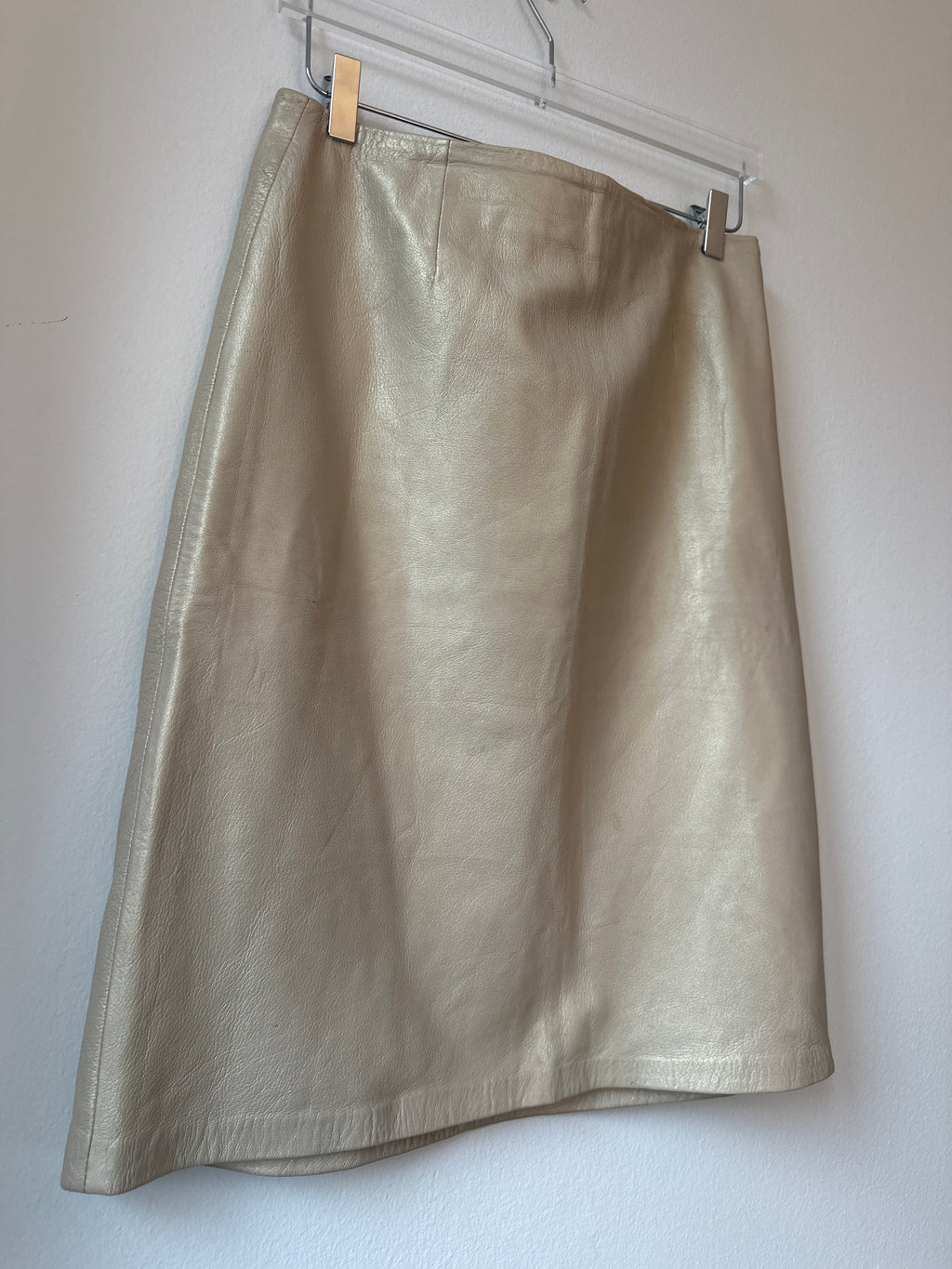INC Cream Shimmer Leather Pencil Skirt