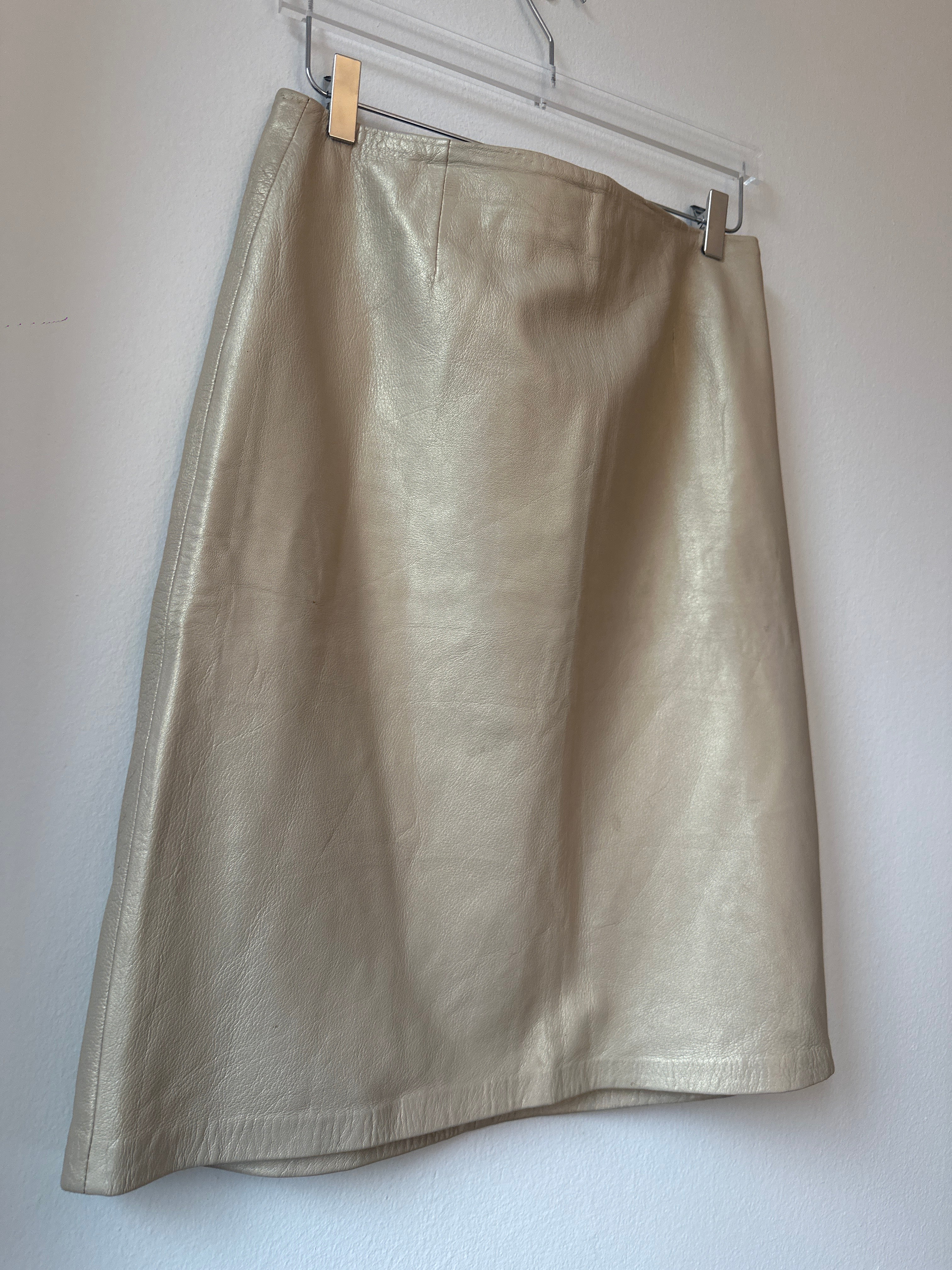INC Cream Shimmer Leather Pencil Skirt