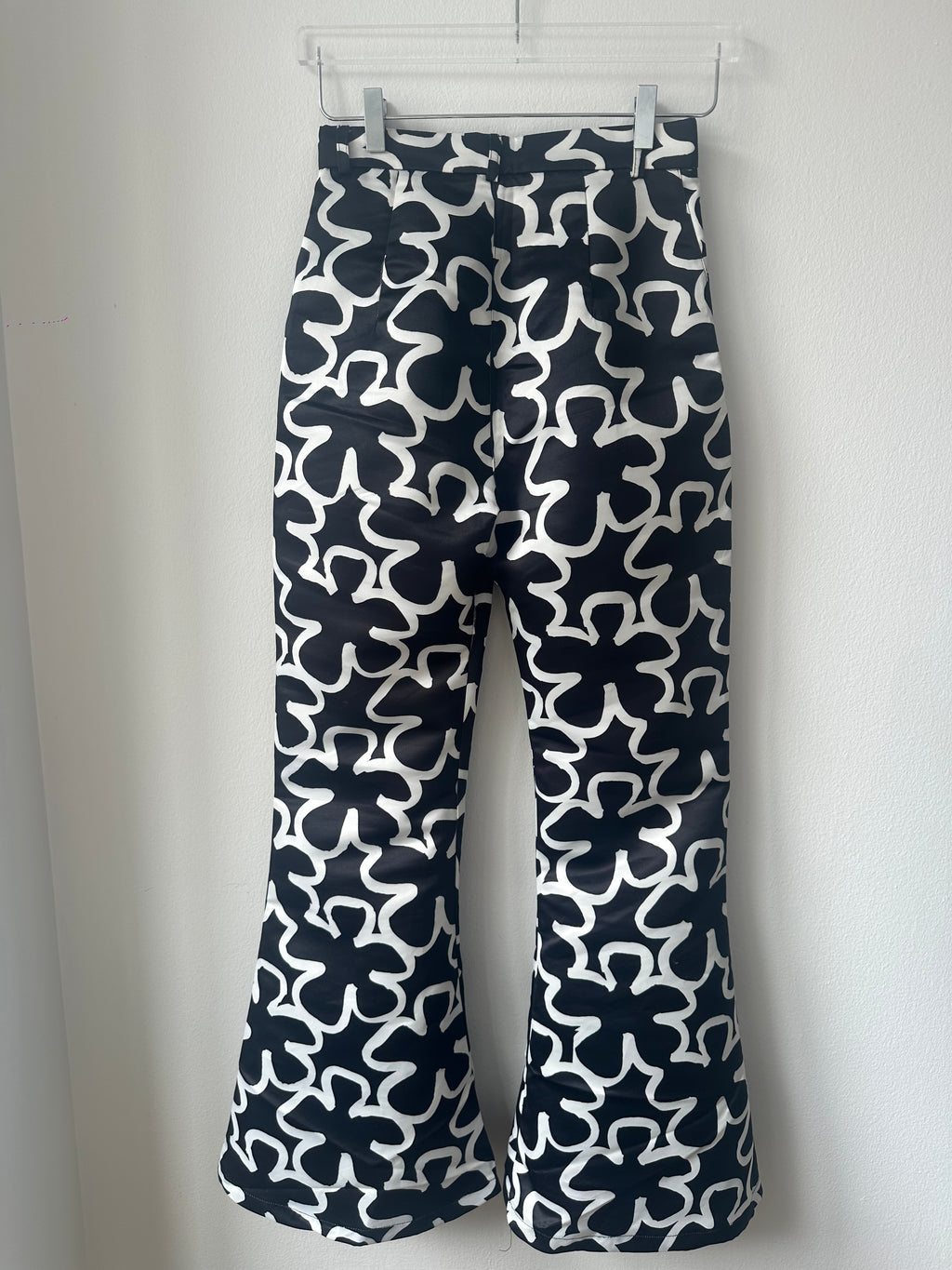 Fiorucci Flared Floral Black and White Disco Trousers
