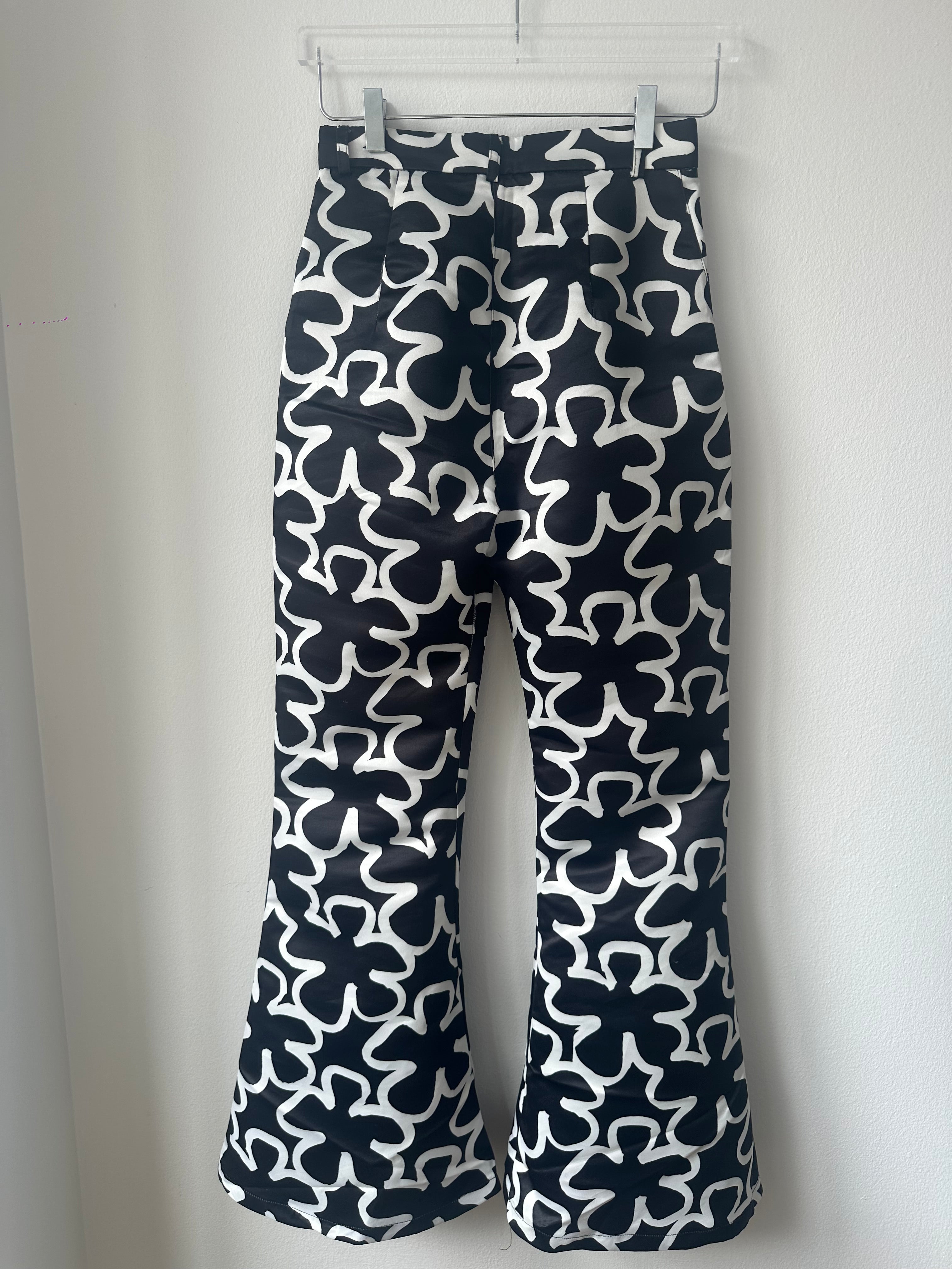 Fiorucci Flared Floral Black and White Disco Trousers