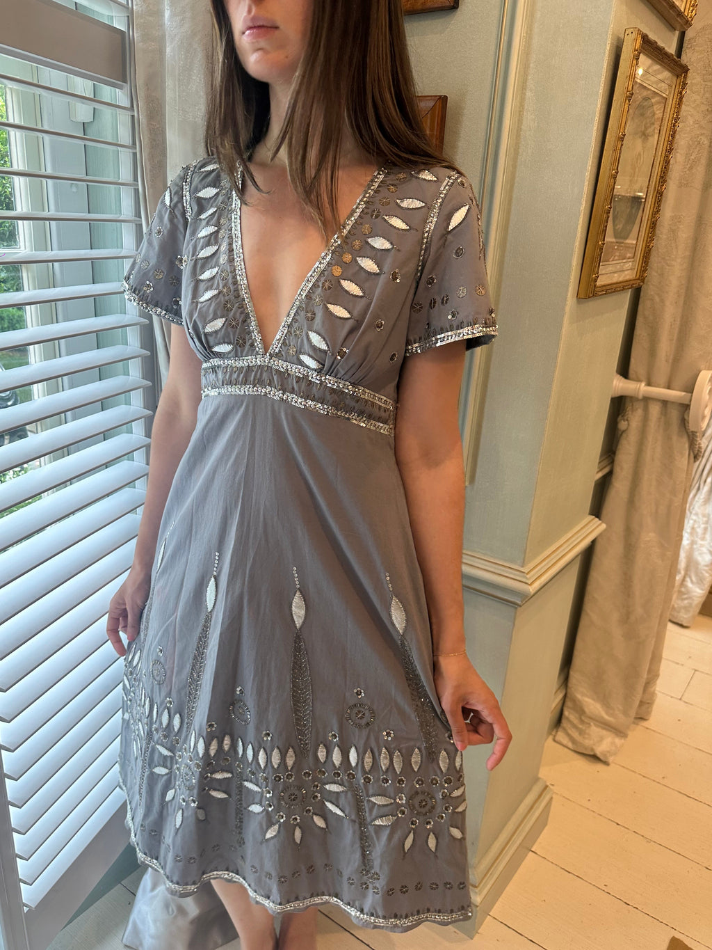 Temperly London Cotton & Silk Sequin Midi Dress