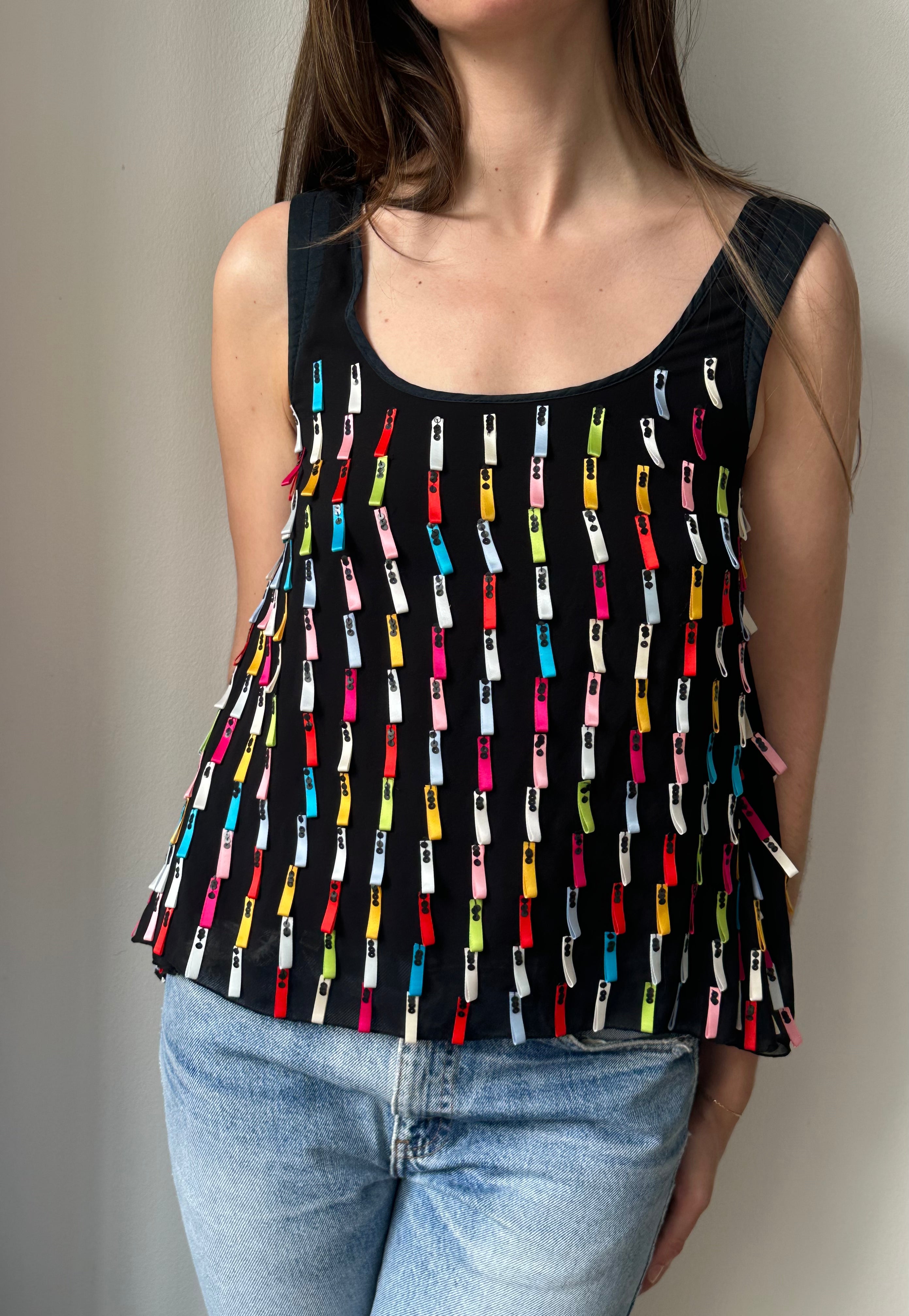 Emporio Armani y2k Sleeveless Ribbon Sequin Top