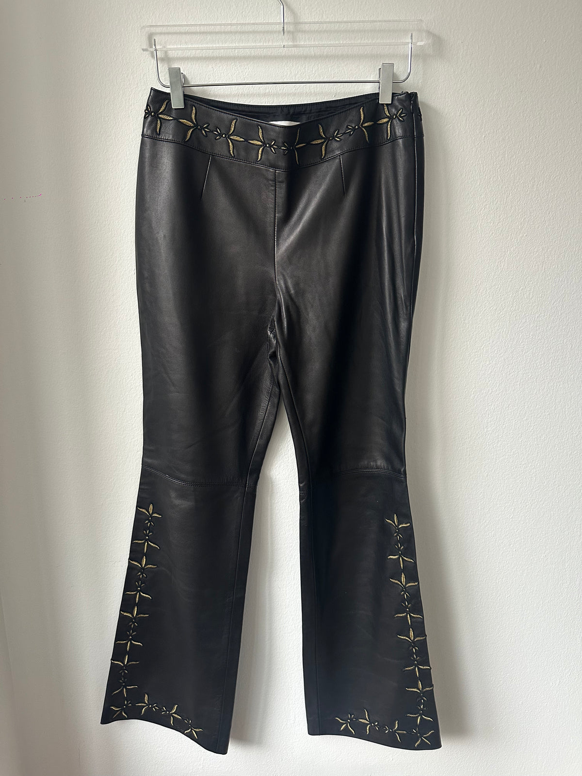 Escada Gold Embroidered Leather Pants