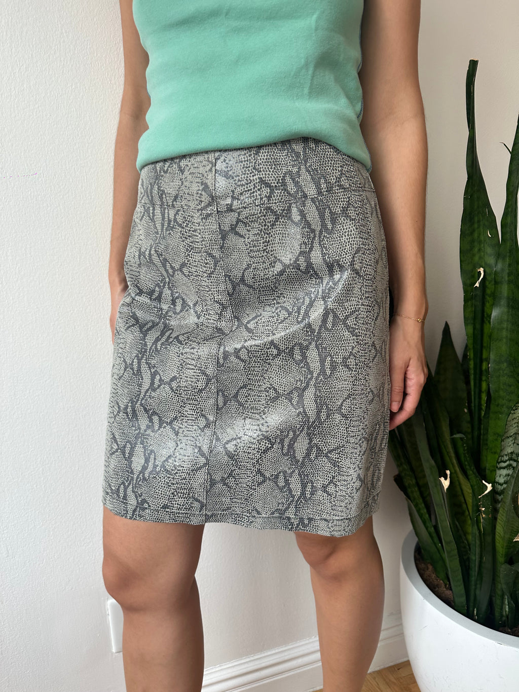 INC Grey Snakeskin Leather Pencil Skirt