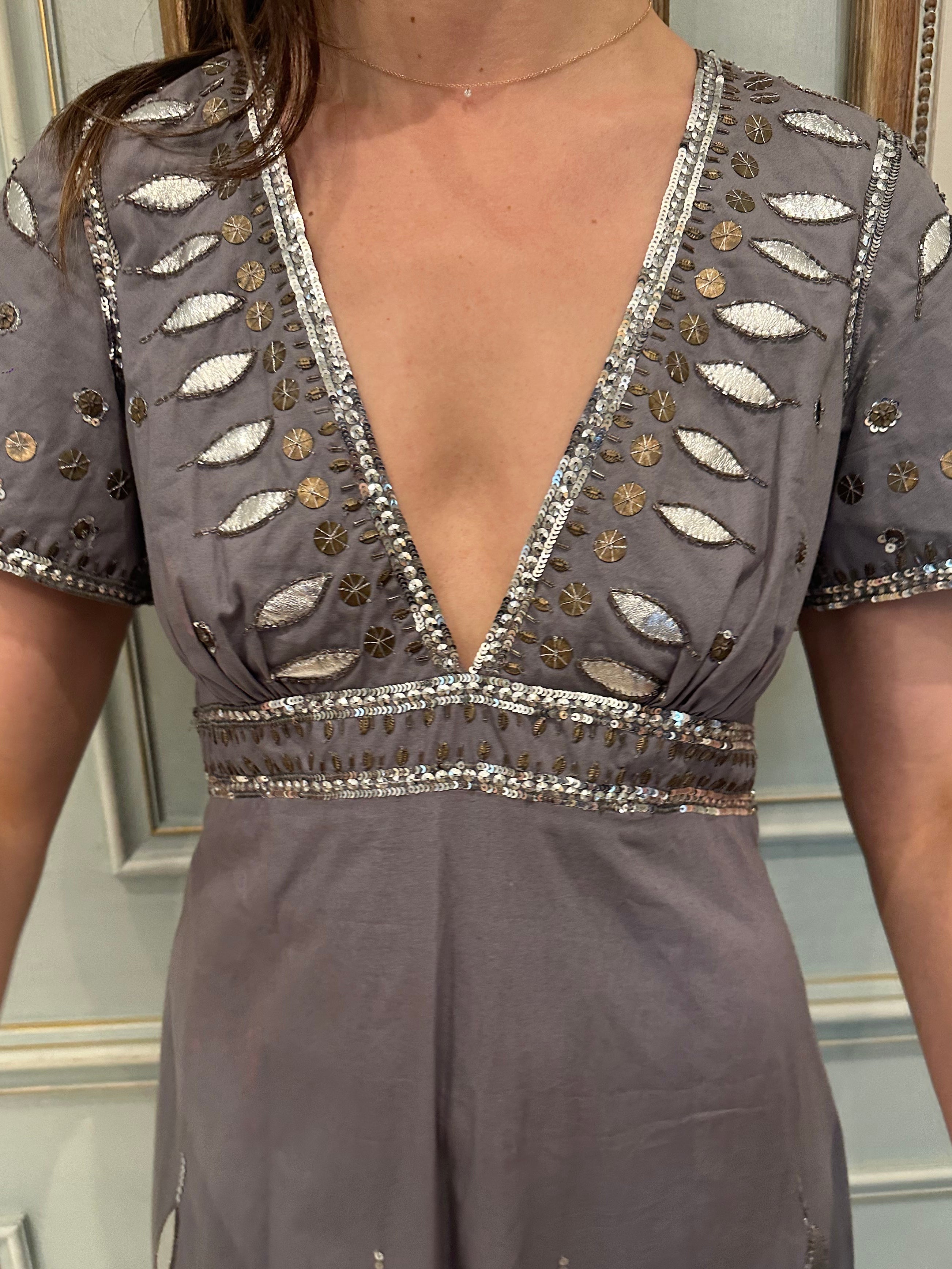 Temperly London Cotton & Silk Sequin Midi Dress