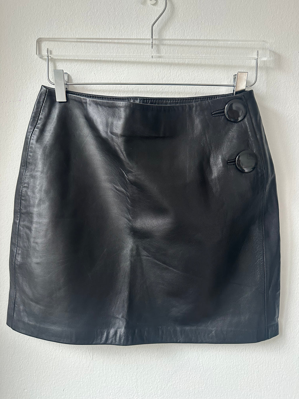 INC Black Button Leather Mini Skirt