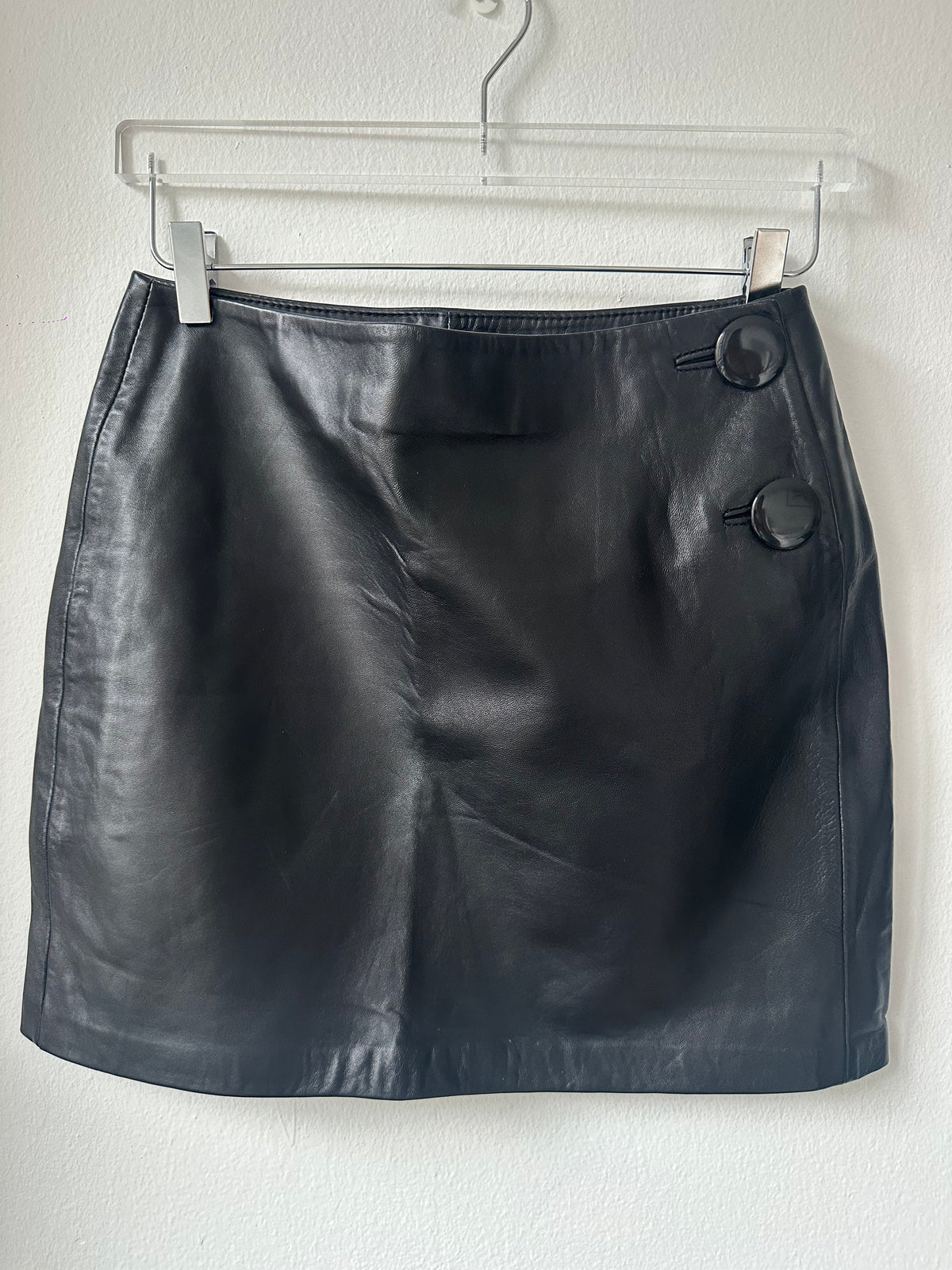 INC Black Button Leather Mini Skirt