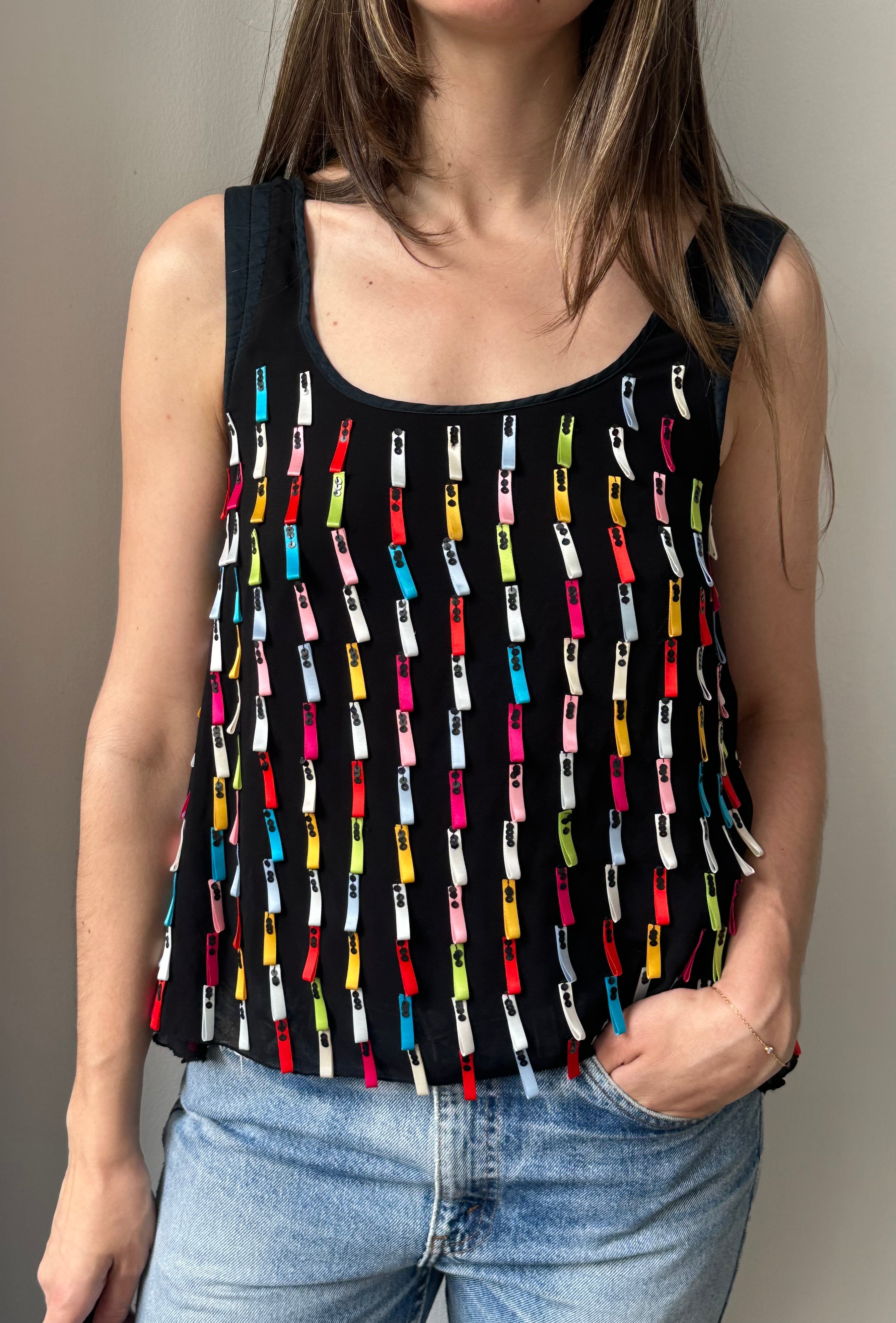 Emporio Armani y2k Sleeveless Ribbon Sequin Top