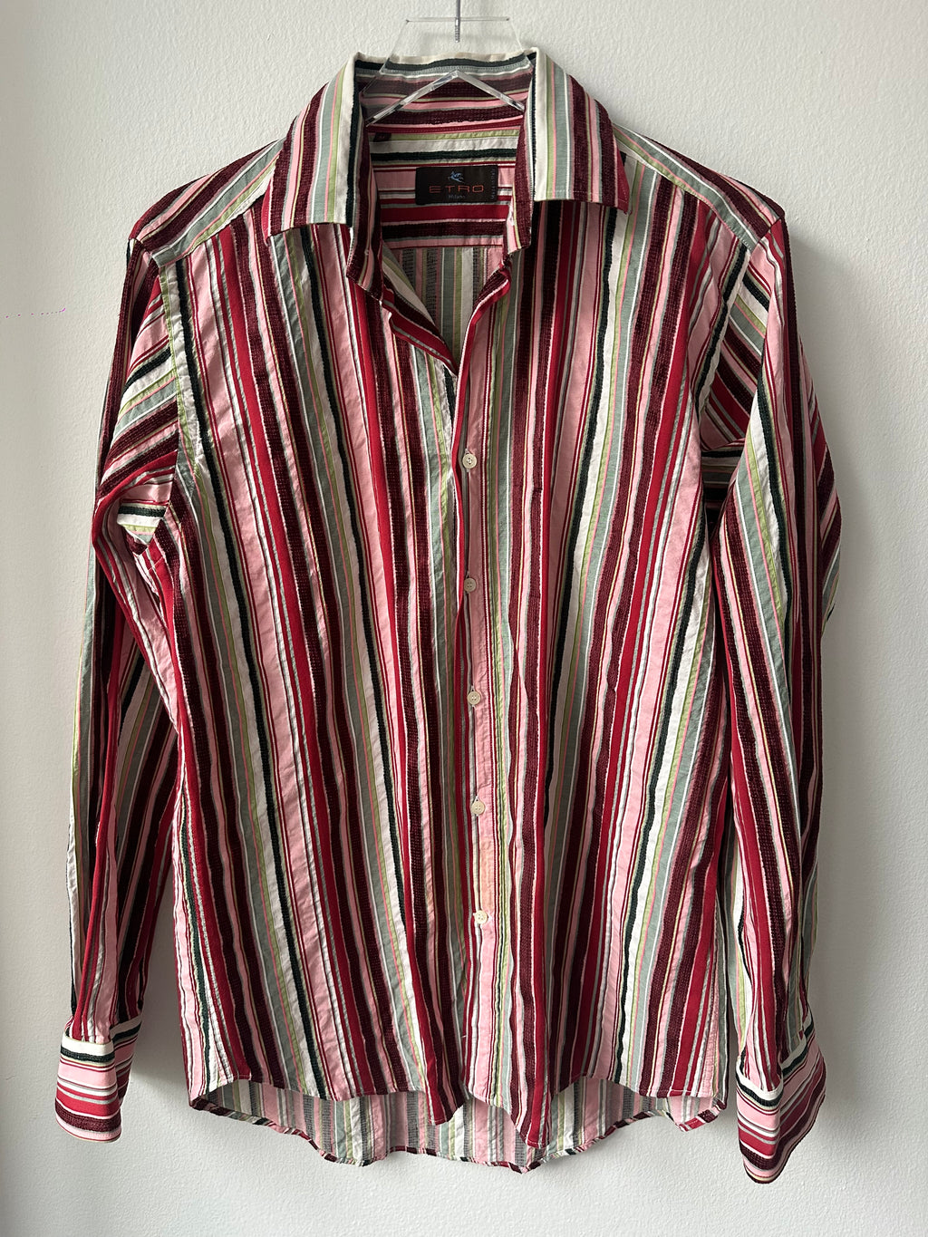 ETRO Men’s Striped Pink Velvet Button Down