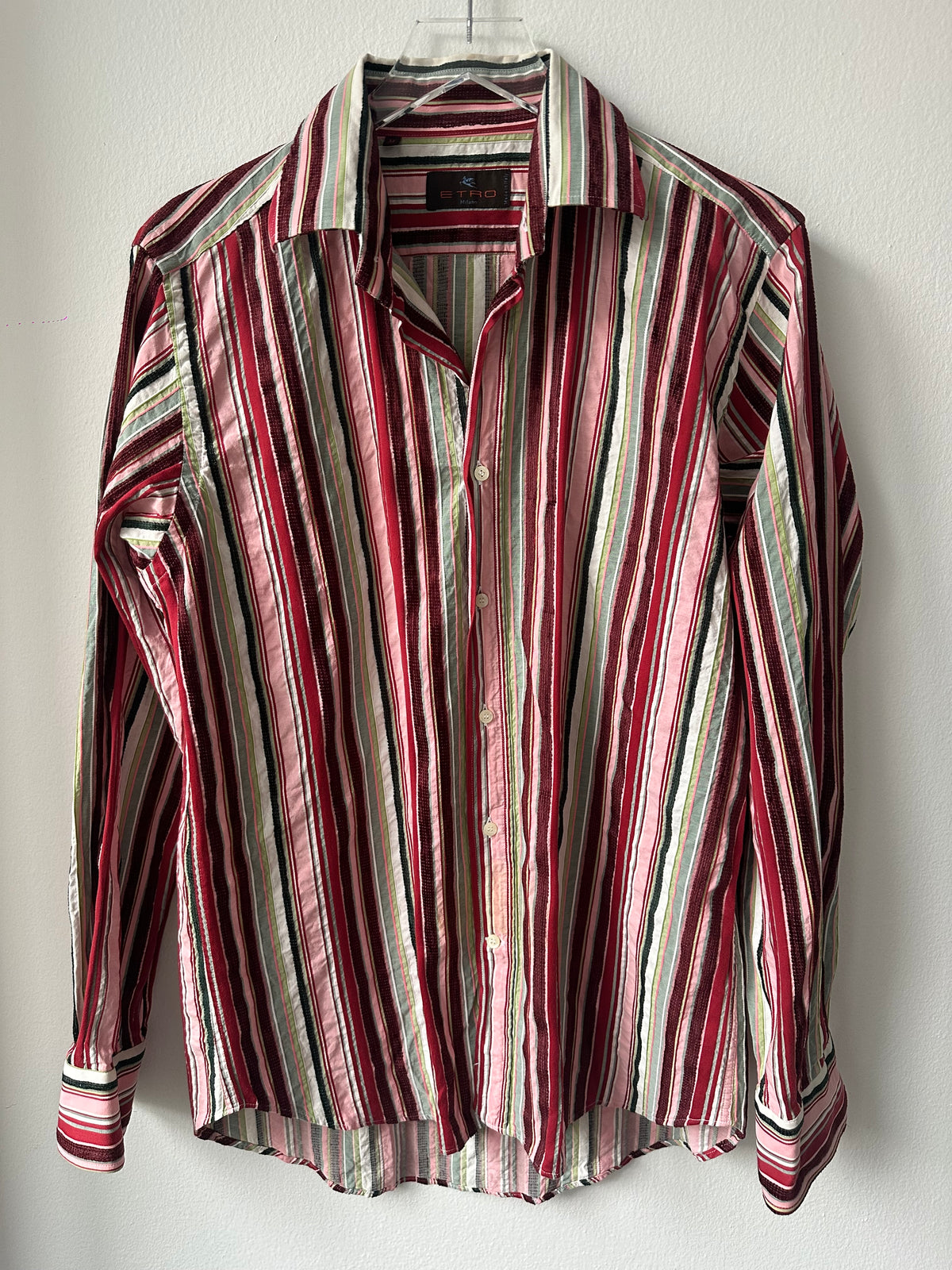 ETRO Men’s Striped Pink Velvet Button Down