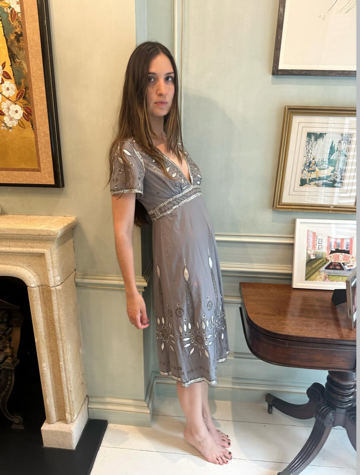 Temperly London Cotton & Silk Sequin Midi Dress