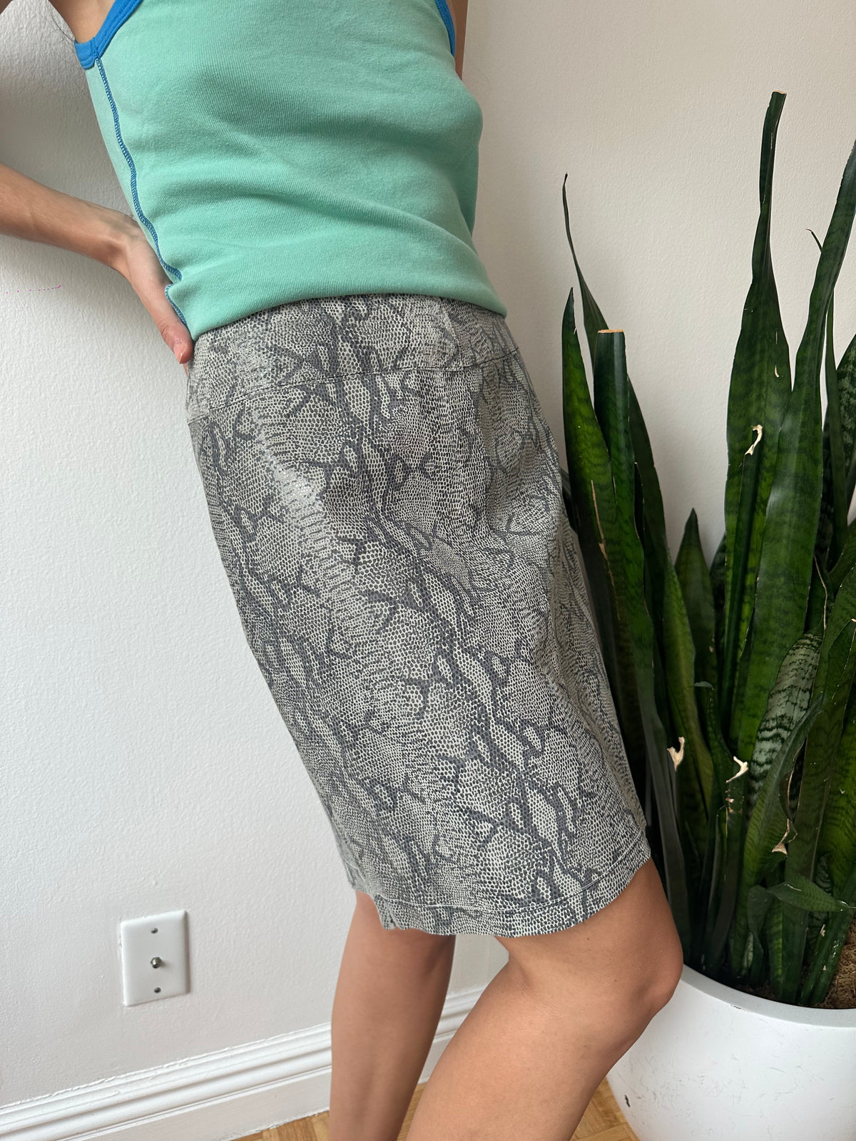 INC Grey Snakeskin Leather Pencil Skirt