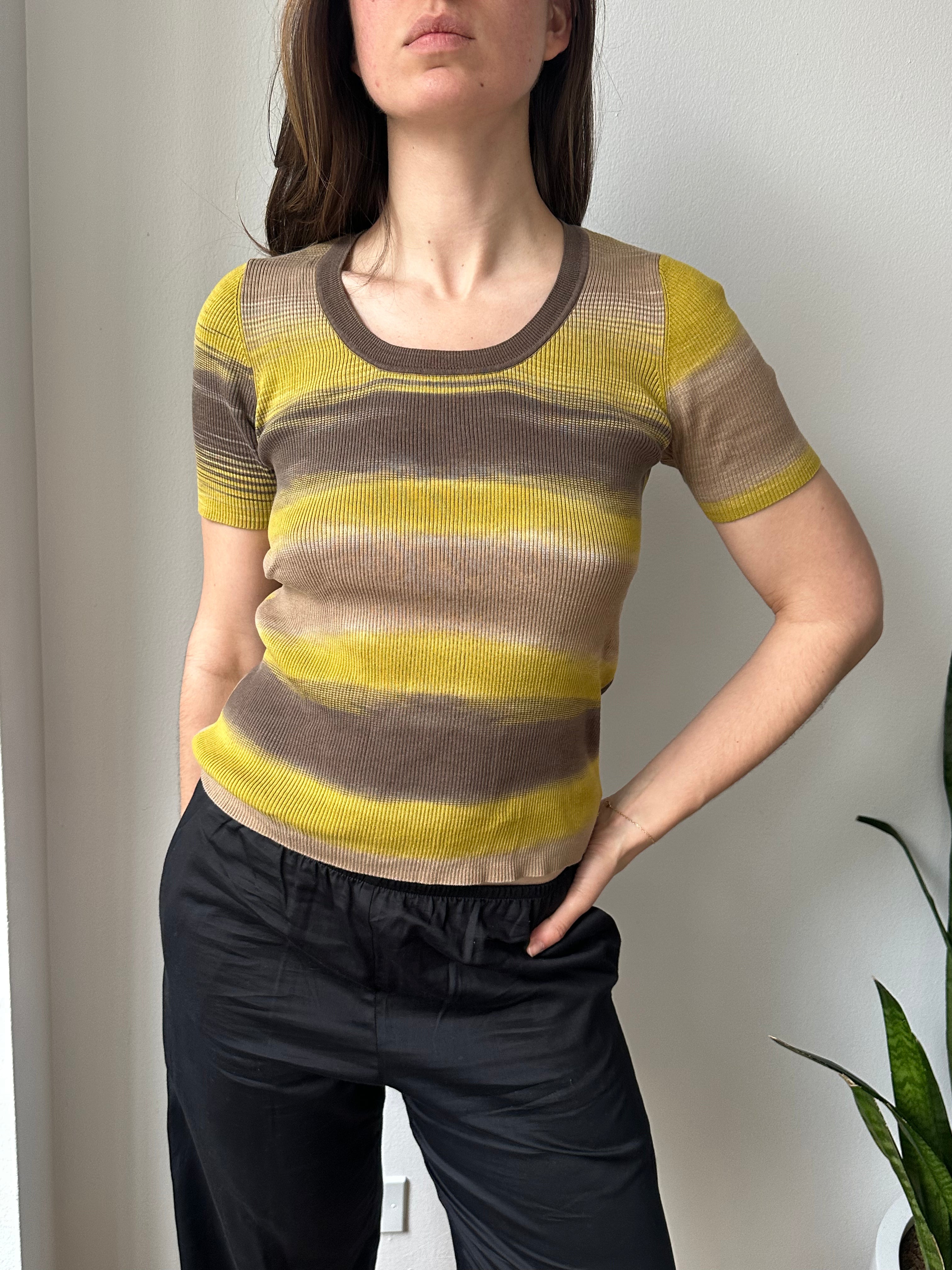 Akris Green Abstract Striped Ribbed T-Shirt