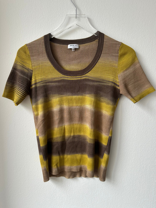 Akris Green Abstract Striped Ribbed T-Shirt