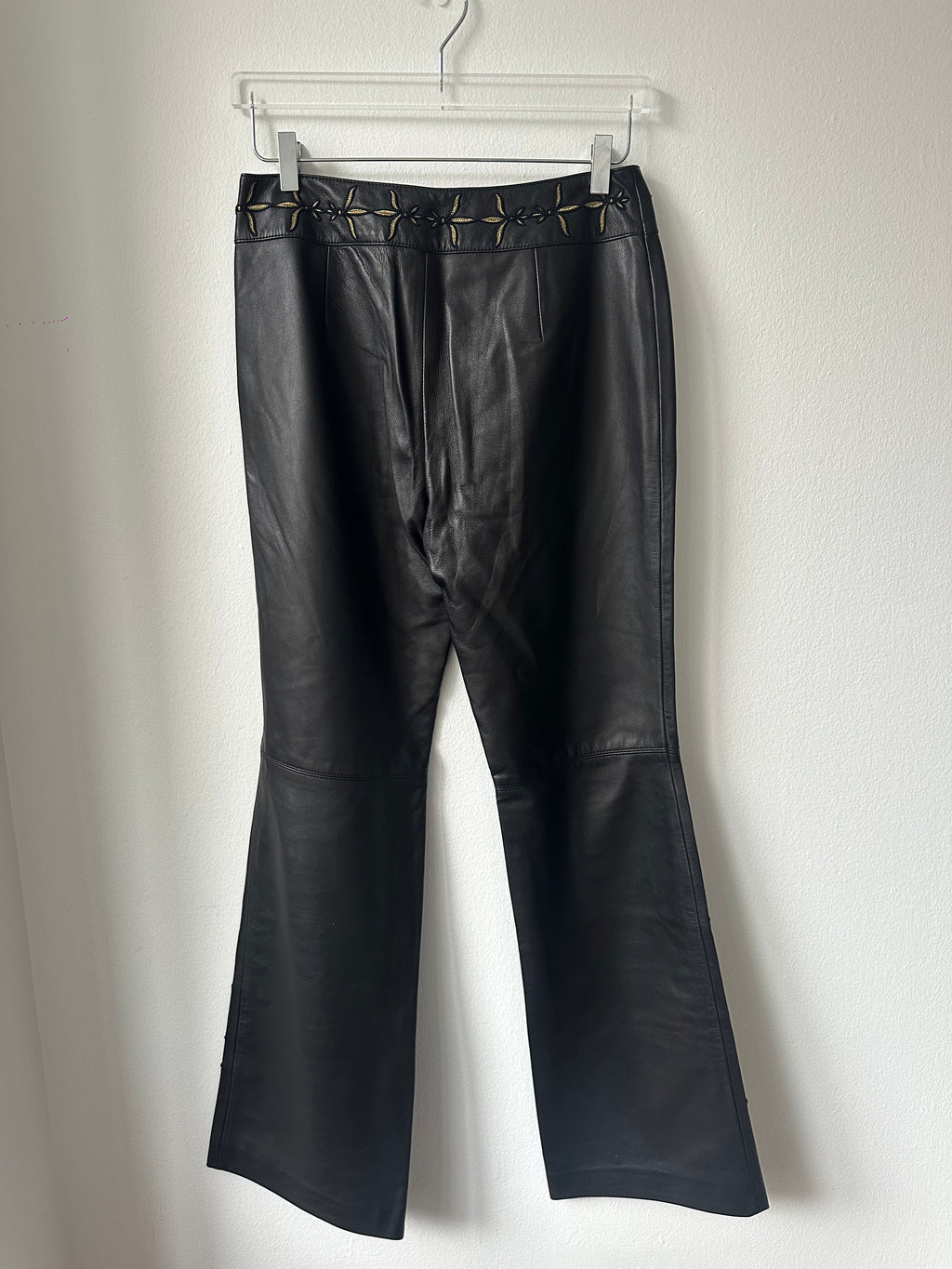 Escada Gold Embroidered Leather Pants
