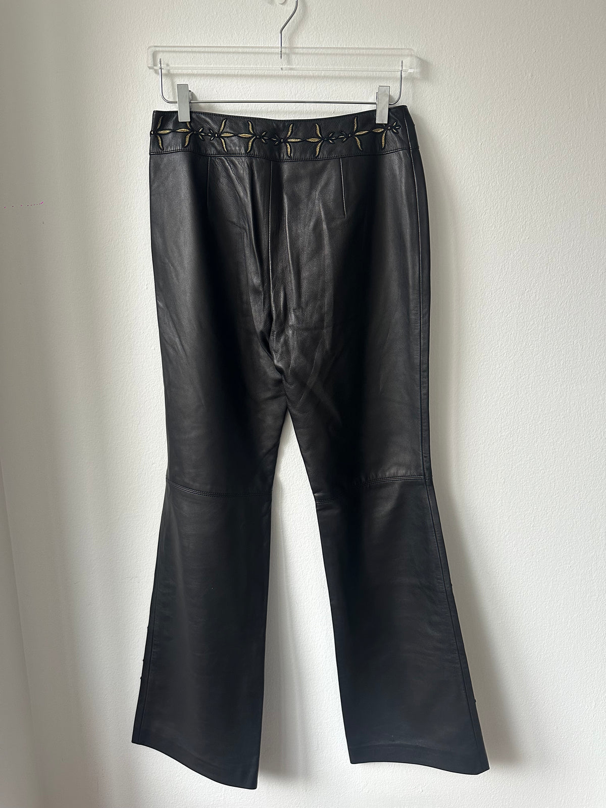 Escada Gold Embroidered Leather Pants