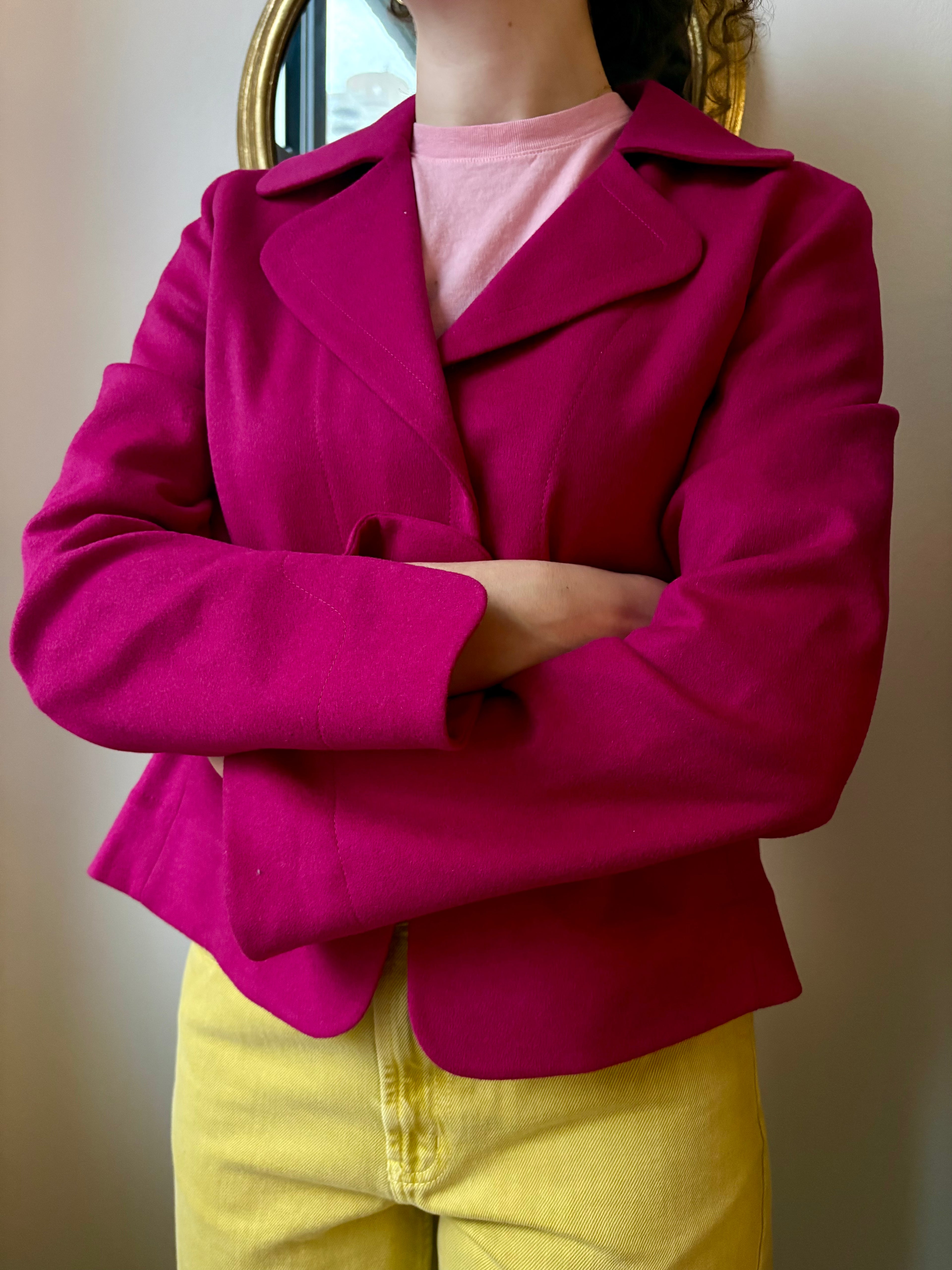 Akris Punto Wool and Angora Hot Pink Adjustable Jacket