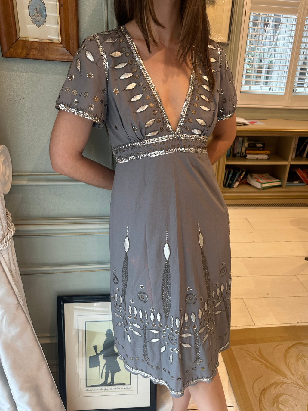 Temperly London Cotton & Silk Sequin Midi Dress