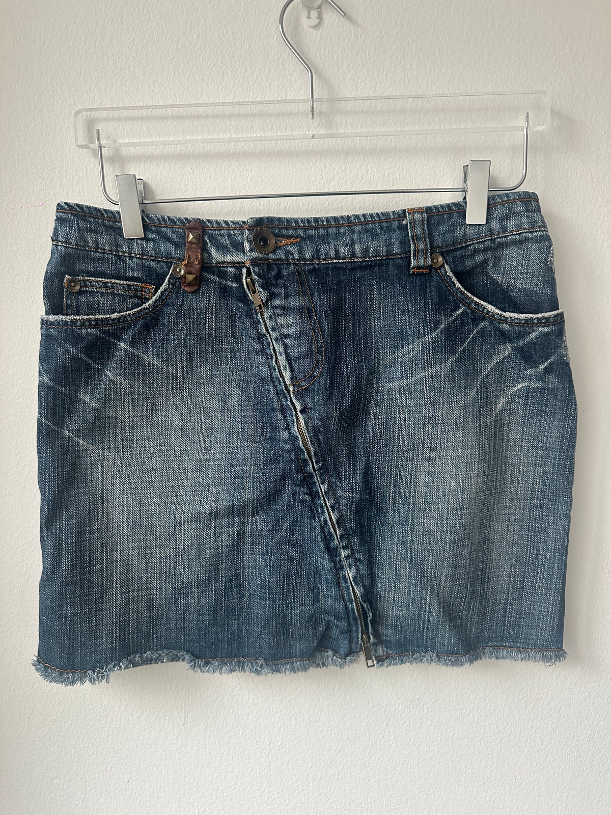 Stefanel Asymmetrical Zip Denim Mini Skirt
