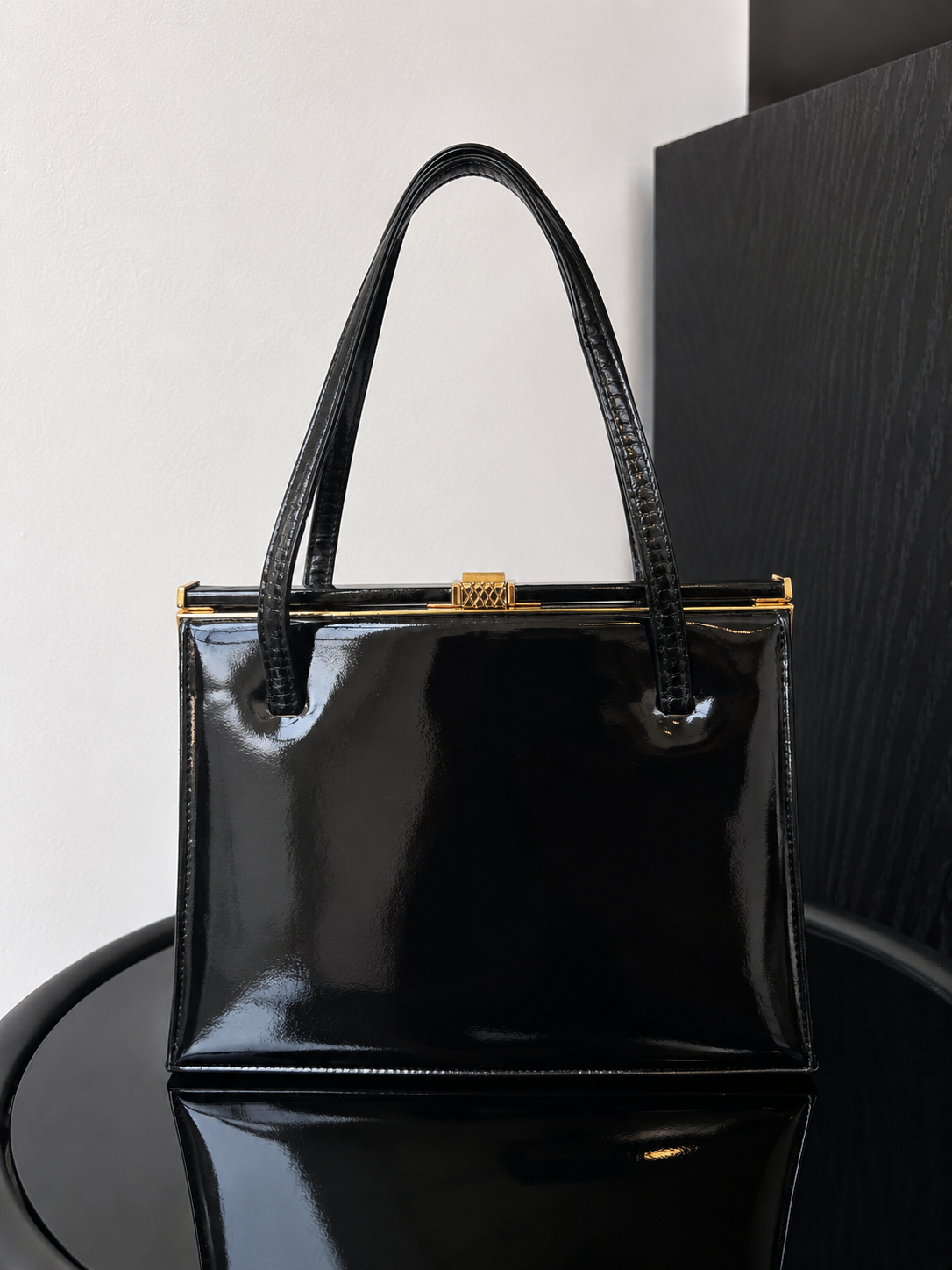 Jane Shilton Black Patent Top Handle Bag