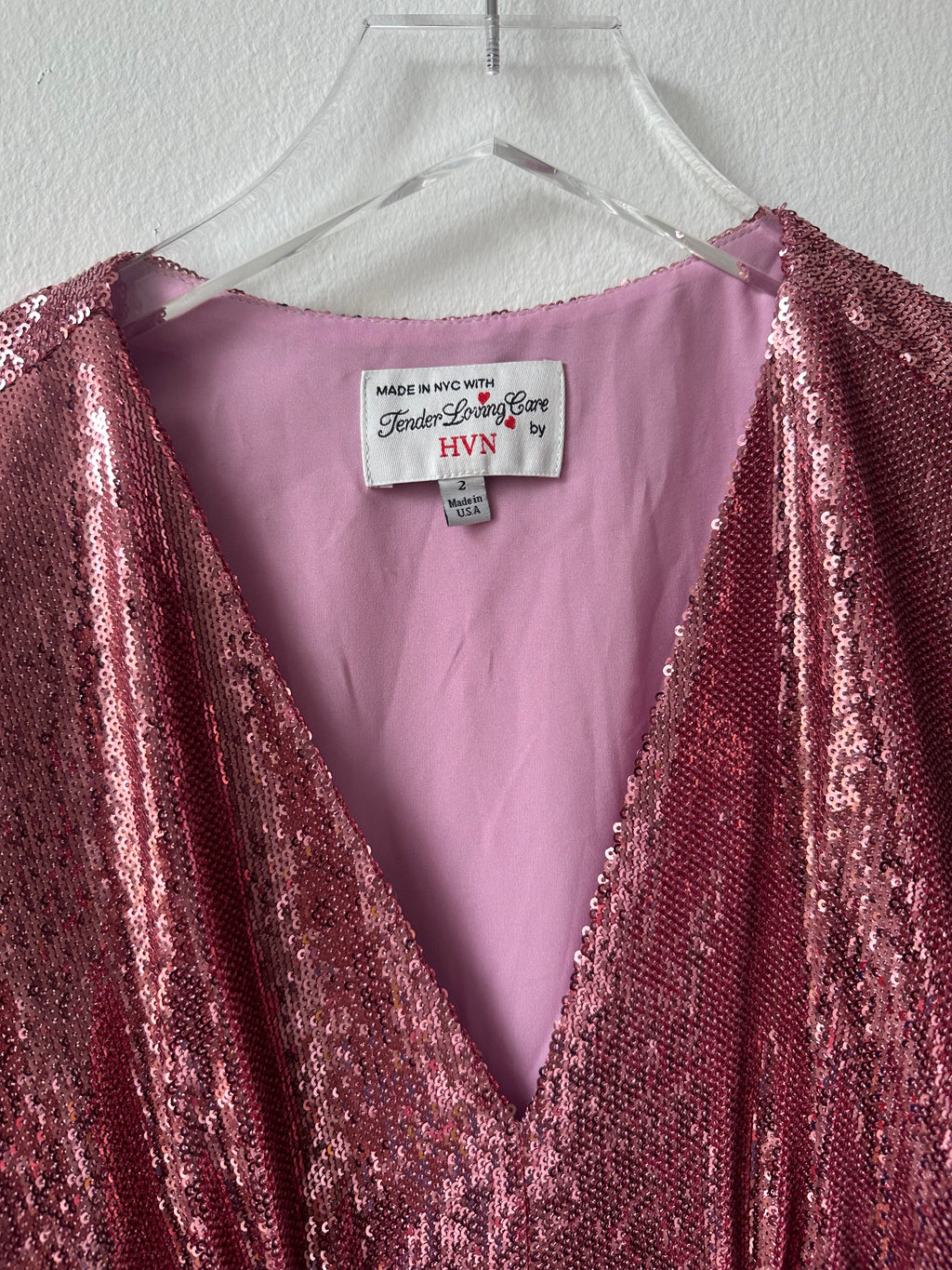 HVN Pink Sequin Midi Dress