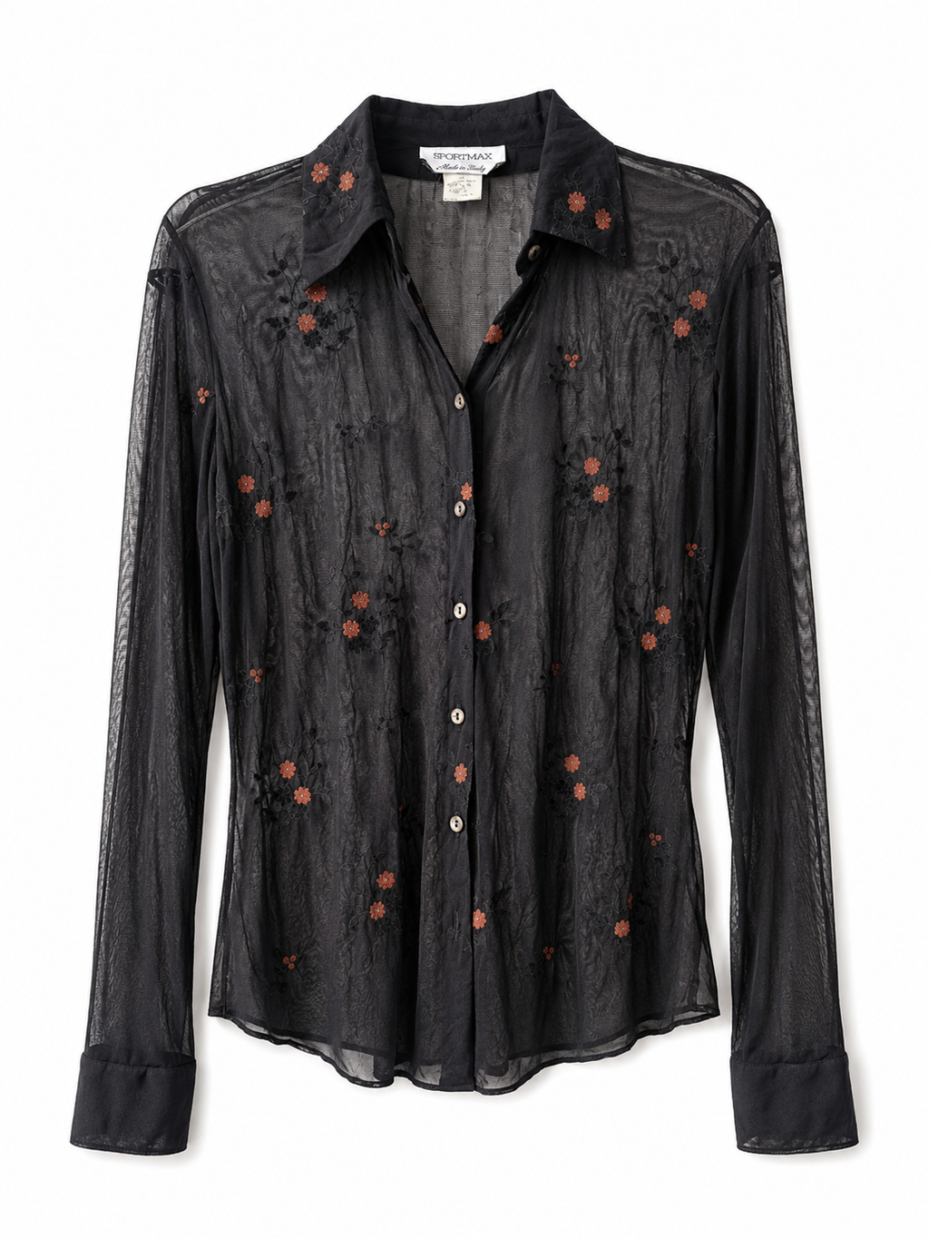 Sportmax Sheer Embroidered Floral Button Down Top