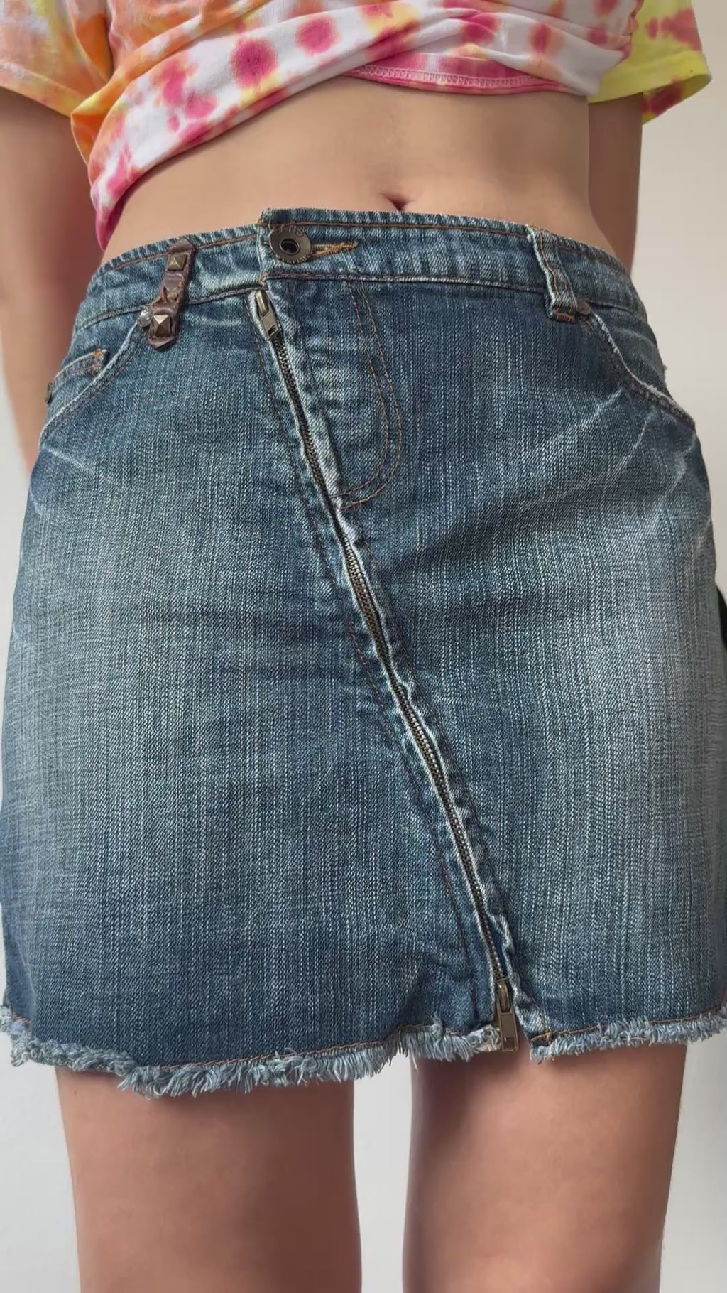 Stefanel Asymmetrical Zip Denim Mini Skirt