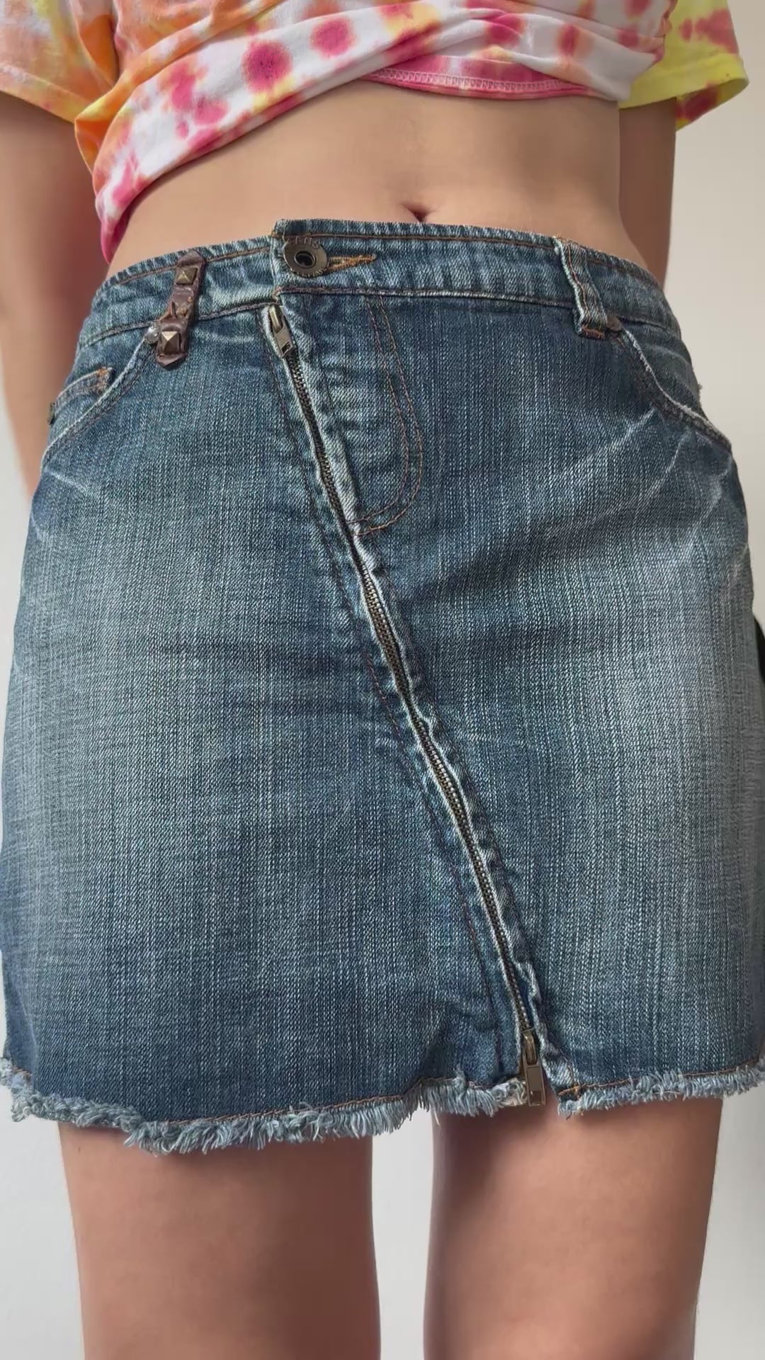 Stefanel Asymmetrical Zip Denim Mini Skirt