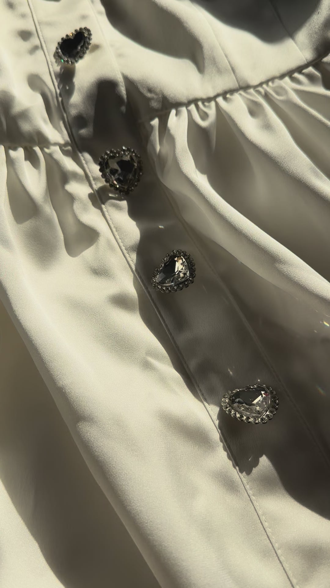 HVN White Crystal Heart Satin Mini Dress