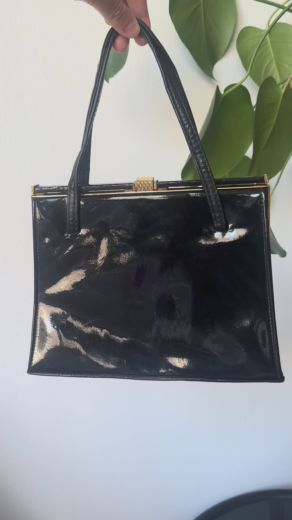 Jane Shilton Black Patent Top Handle Bag